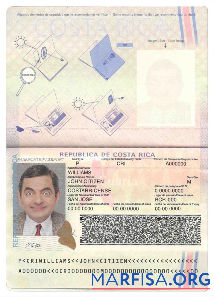 Downloadable Costa Rica passport real example